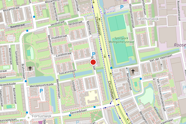 Brandweer-melding op Bachstraat, Leiden op 28 juni, kaart-overzicht