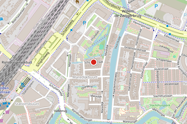 Brandweer-melding op Schutterstraat, Leiden op 30 juni, kaart-overzicht