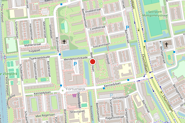 Brandweer-melding op Beethovenlaan, Leiden op 30 juni, kaart-overzicht