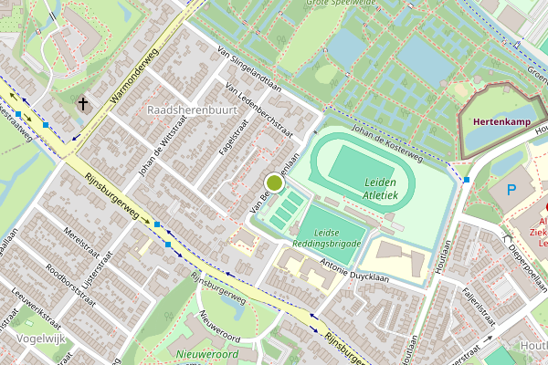 Ambulance-melding op Van Beuningenlaan, Leiden op 1 juli, kaart-overzicht