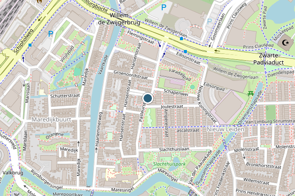 Politie-melding op Pasteurstraat, Leiden op 8 juli, kaart-overzicht