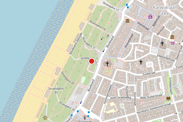 Brandweer-melding op Boulevard Zeezijde, Katwijk op 10 juli, kaart-overzicht