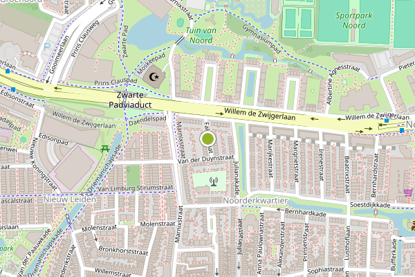 Ambulance-melding op Falckstraat, Leiden op 12 juli, kaart-overzicht