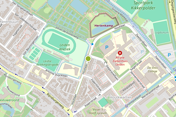 Ambulance-melding op Houtlaan, Leiden op 14 juli, kaart-overzicht