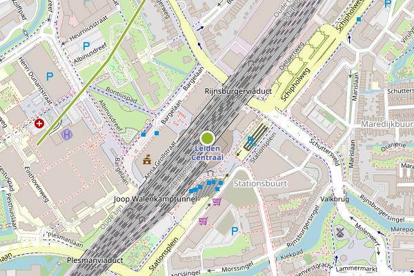 Ambulance-melding op Stationsplein, Leiden op 14 juli, kaart-overzicht