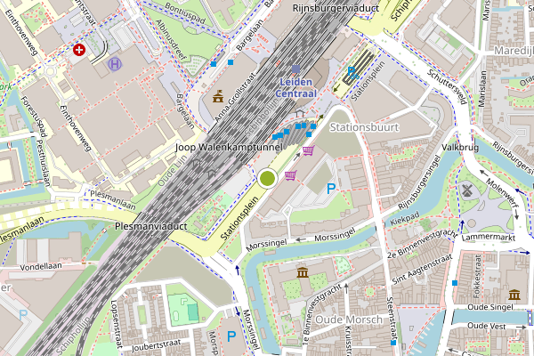 Ambulance-melding op Stationsplein, Leiden op 15 juli, kaart-overzicht