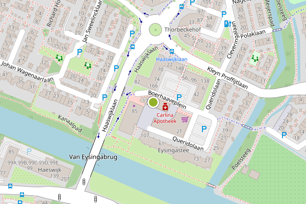 Ambulance-melding op Boerhaaveplein, Oegstgeest op 16 juli, kaart-overzicht