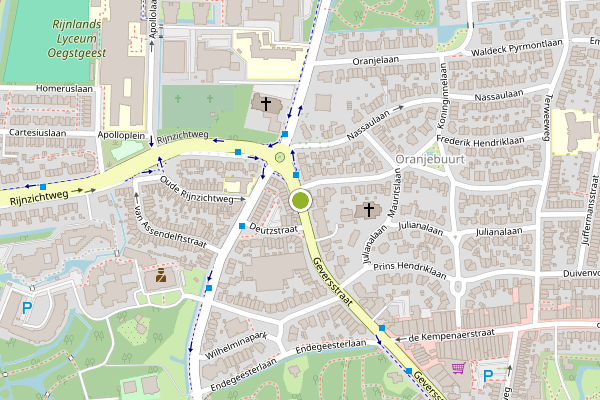 Ambulance-melding op Geversstraat, Oegstgeest op 16 juli, kaart-overzicht
