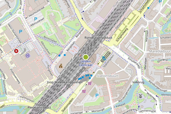 Ambulance-melding op Stationsplein, Leiden op 17 juli, kaart-overzicht