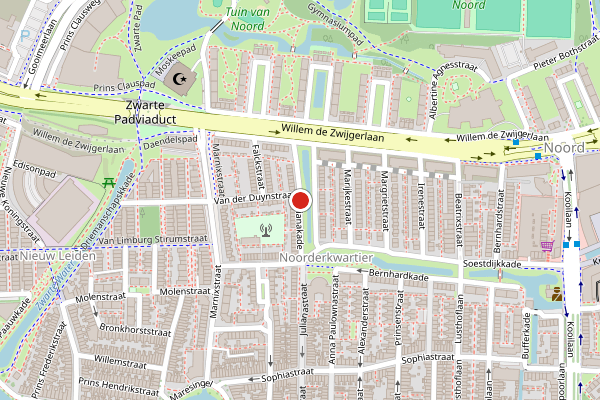 Brandweer-melding op Julianakade, Leiden op 18 juli, kaart-overzicht