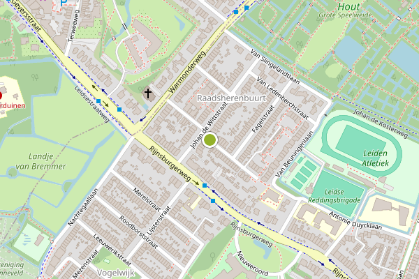 Ambulance-melding op Van Oldenbarneveltstraat, Leiden op 21 juli, kaart-overzicht