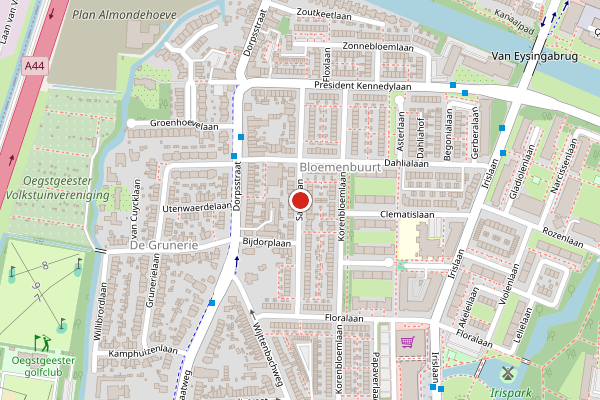 Brandweer-melding op Salvialaan, Oegstgeest op 23 juli, kaart-overzicht