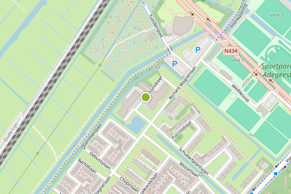 Ambulance-melding op Rossinidreef, Voorschoten op 23 juli, kaart-overzicht