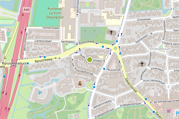 Ambulance-melding op Oude Rijnzichtweg, Oegstgeest op 24 juli, kaart-overzicht