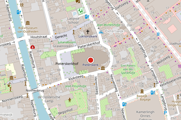 Brandweer-melding op Pieterskerkhof, Leiden op 25 juli, kaart-overzicht