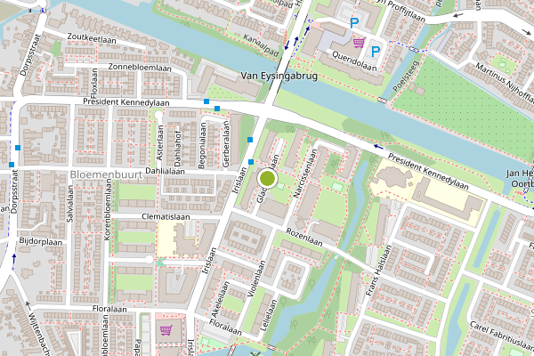 Ambulance-melding op Gladiolenlaan, Oegstgeest op 25 juli, kaart-overzicht