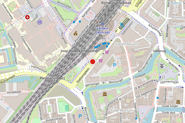 Brandweer-melding op Stationsplein, Leiden op 26 juli, kaart-overzicht