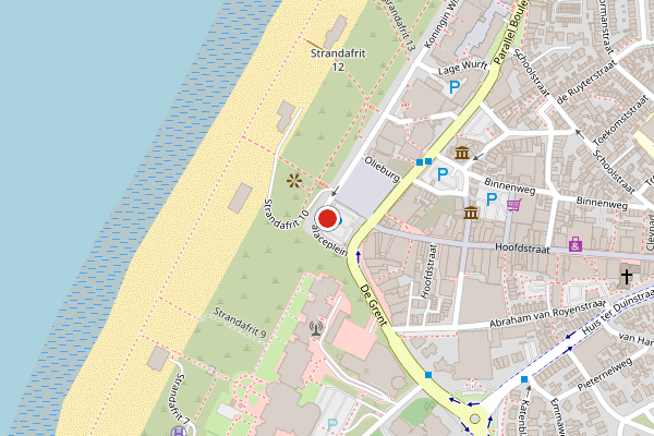 Brandweer-melding op Palaceplein, Noordwijk op 27 juli, kaart-overzicht