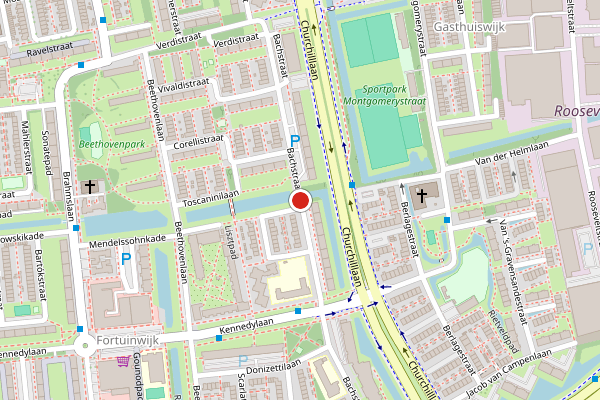 Brandweer-melding op Bachstraat, Leiden op 27 juli, kaart-overzicht