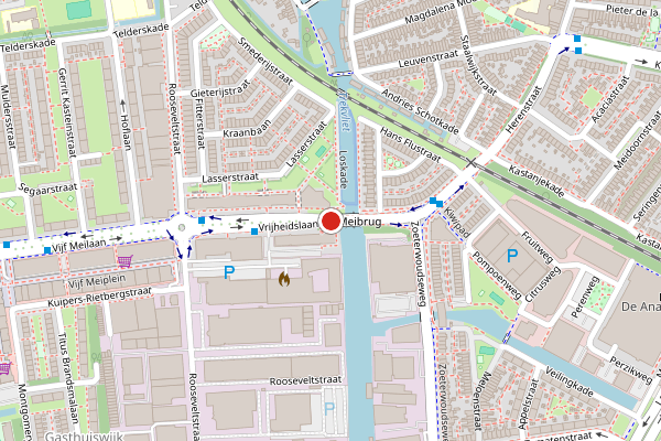 Brandweer-melding op Vrijheidslaan, Leiden op 28 juli, kaart-overzicht