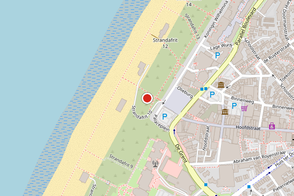 Brandweer-melding op Strand, Noordwijk op 30 juli, kaart-overzicht
