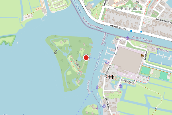 Brandweer-melding op Faljeril, Warmond op 1 augustus, kaart-overzicht