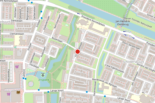 Brandweer-melding op Frans Halslaan, Oegstgeest op 3 augustus, kaart-overzicht