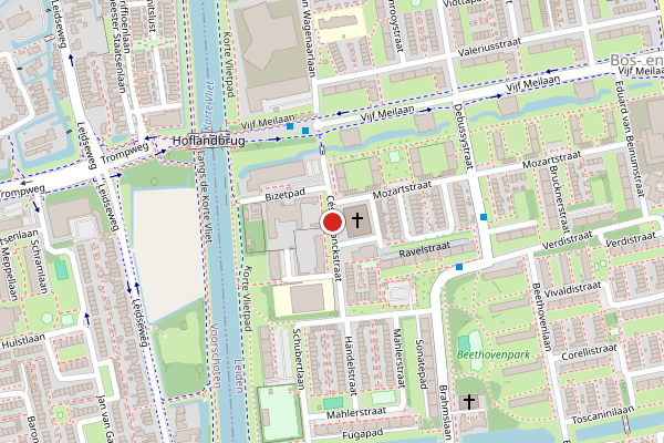 Brandweer-melding op César Franckstraat, Leiden op 4 augustus, kaart-overzicht
