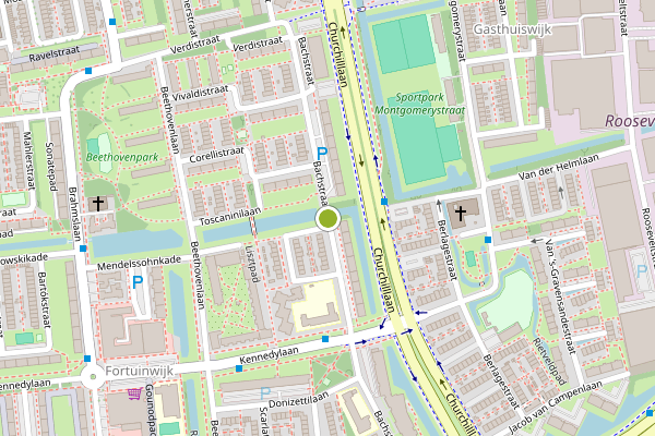 Ambulance-melding op Bachstraat, Leiden op 4 augustus, kaart-overzicht