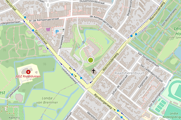 Ambulance-melding op Hendrik Kraemerpark, Oegstgeest op 25 mei, kaart-overzicht