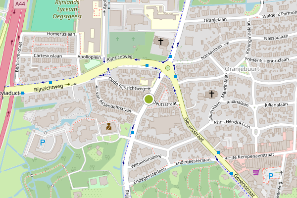 Ambulance-melding op Rhijngeesterstraatweg, Oegstgeest op 25 mei, kaart-overzicht