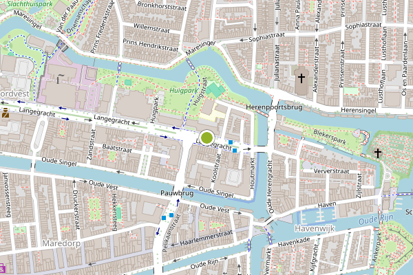 Ambulance-melding op Langegracht, Leiden op 31 mei, kaart-overzicht