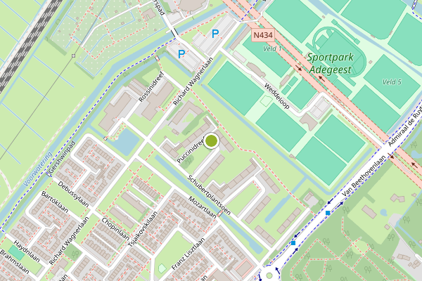 Ambulance-melding op Puccinidreef, Voorschoten op 2 juni, kaart-overzicht