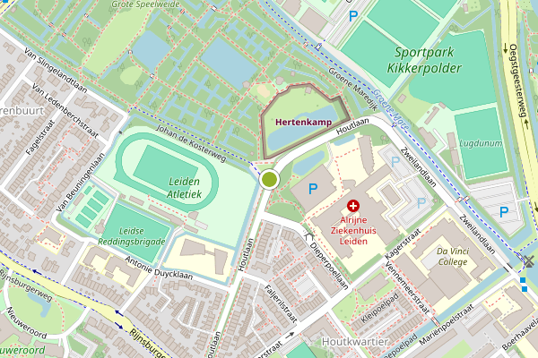 Ambulance-melding op Houtlaan, Leiden op 3 juni, kaart-overzicht