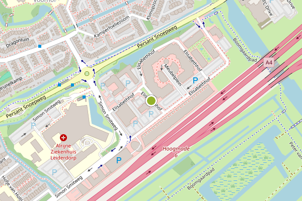 Ambulance-melding op Elisabethhof, Leiderdorp op 4 juni, kaart-overzicht