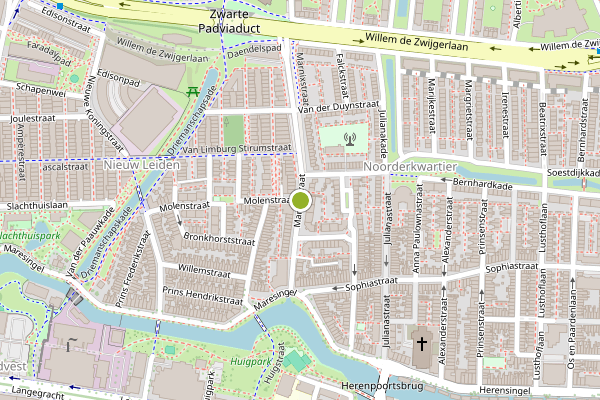 Ambulance-melding op Nieuwe Marnixstraat, Leiden op 6 juni, kaart-overzicht