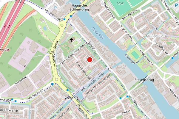 Brandweer-melding op Hovens Gréveplein, Leiden op 9 juni, kaart-overzicht
