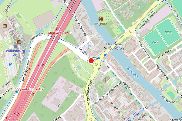 Brandweer-melding op Ommedijkseweg, Leiden op 11 juni, kaart-overzicht
