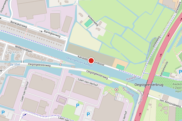 Brandweer-melding op Kanaalpad N.O., Rijnsburg op 13 juni, kaart-overzicht