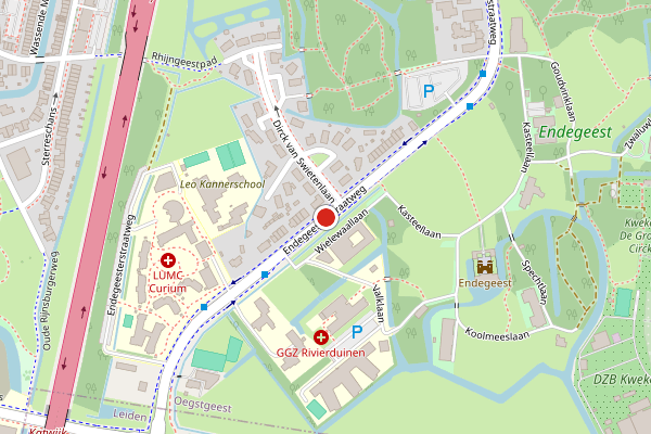 Brandweer-melding op Endegeesterstraatweg, Oegstgeest op 13 juni, kaart-overzicht