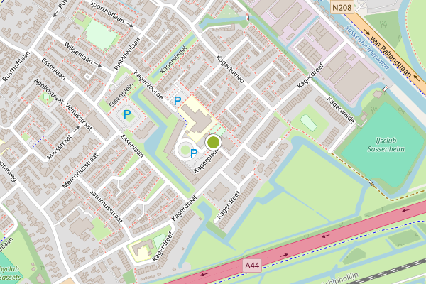 Ambulance-melding op Kagerplein, Sassenheim op 17 juni, kaart-overzicht