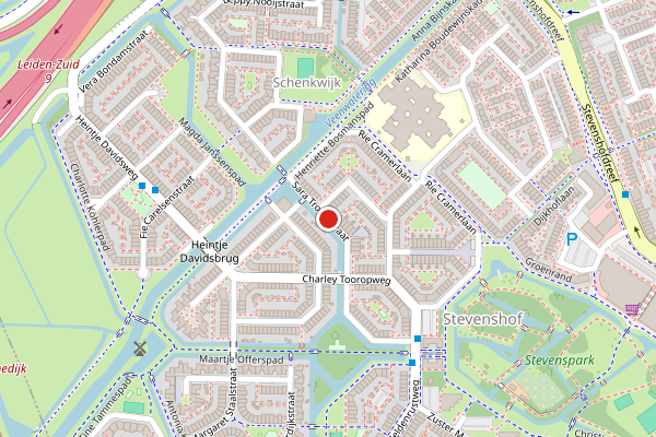 Brandweer-melding op Sara Trooststraat, Leiden op 24 juni, kaart-overzicht