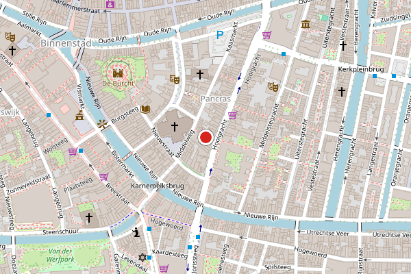 Brandweer-melding op Hooglandsekerk-Choorsteeg, Leiden op 25 juni, kaart-overzicht