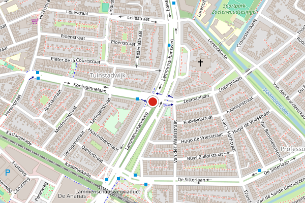 Brandweer-melding op Lammenschansweg, Leiden op 26 juni, kaart-overzicht