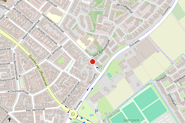 Brandweer-melding op Hoogwakersbosstraat, Noordwijk op 26 juni, kaart-overzicht
